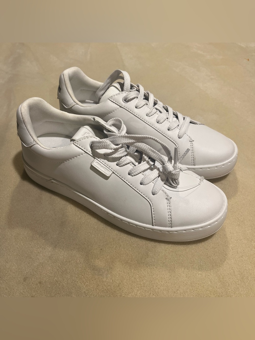 Coach Men’s Size 7.5D White Low-Top Sneakers - Classic Leather Look